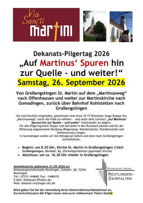 Dekanats-Pilgertag 2026„Auf Martinus‘ Spuren hin zur Quelle – und weiter!“ Samstag, 26. September 2026